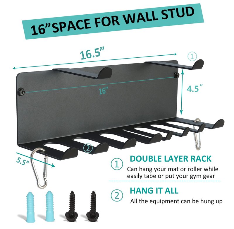 Multi-Purpose Gym Equipment Storage Rack Resistance Bands Storage Hanger Barbell Rack Heavy Duty Gym Rack for Exercise Bands, Lifting Belts and Jump Ropes (Double Layer Black)