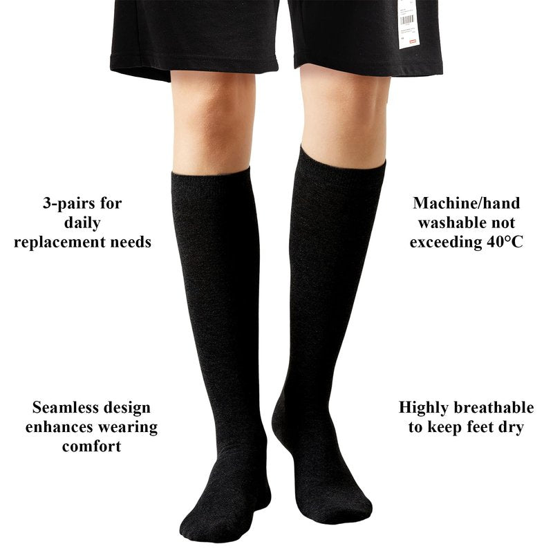 NCHEMDL Walking Boot Socks, 3 Pairs Tall Tube Sock Liners for Orthopedic Walker Brace, Fracture Cast Foot Cover, Knee High Socks for Cam Walker and Air Select Boots for Women Men (M/Black)