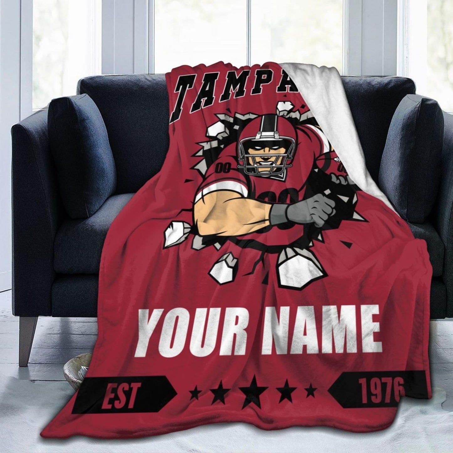 Personalized Tampa Bay Blanket with Name Number Custom Football Throw Blankets Customized Flannel Blanket Fan Gifts for Men Women Boy Decor for Couch, Bed, Sofa 30"x 40",40"x50", 50"x60", 60"x80"