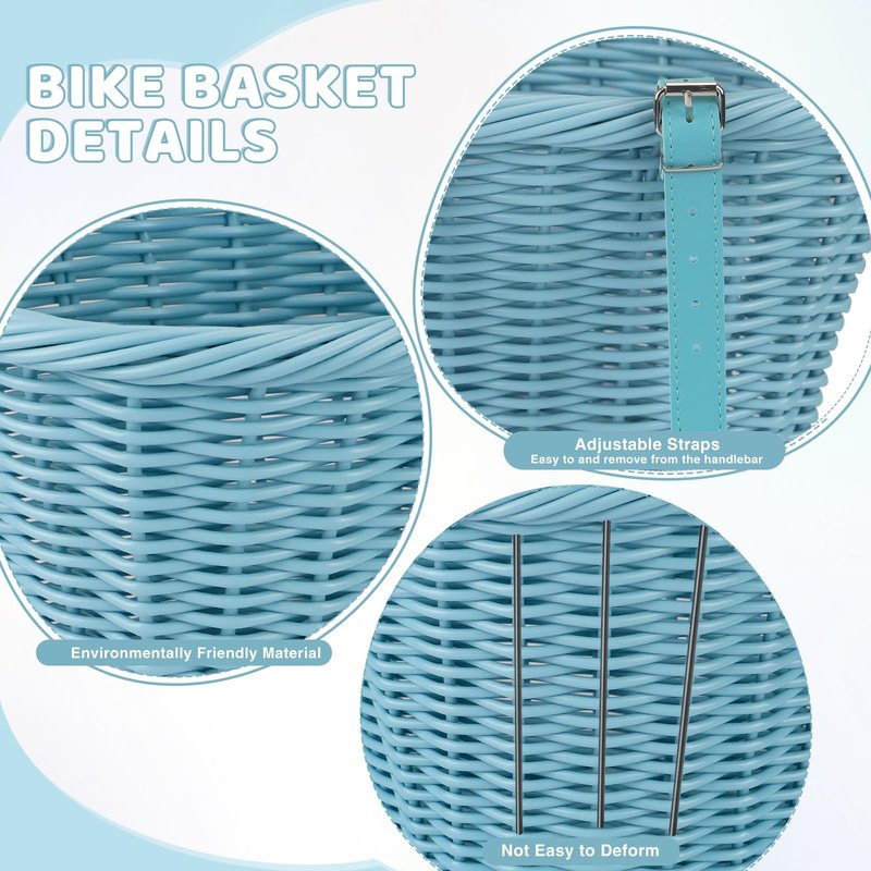 MEGHNA Woven Bike Basket Elegant Semicircle Large Basket for Unisex Adult Bike Handlebar Bike Basket for Women Men Teen, for Cycling Cruiser Bike Mountain Bike Folding Bike, Home Decoration (Blue)