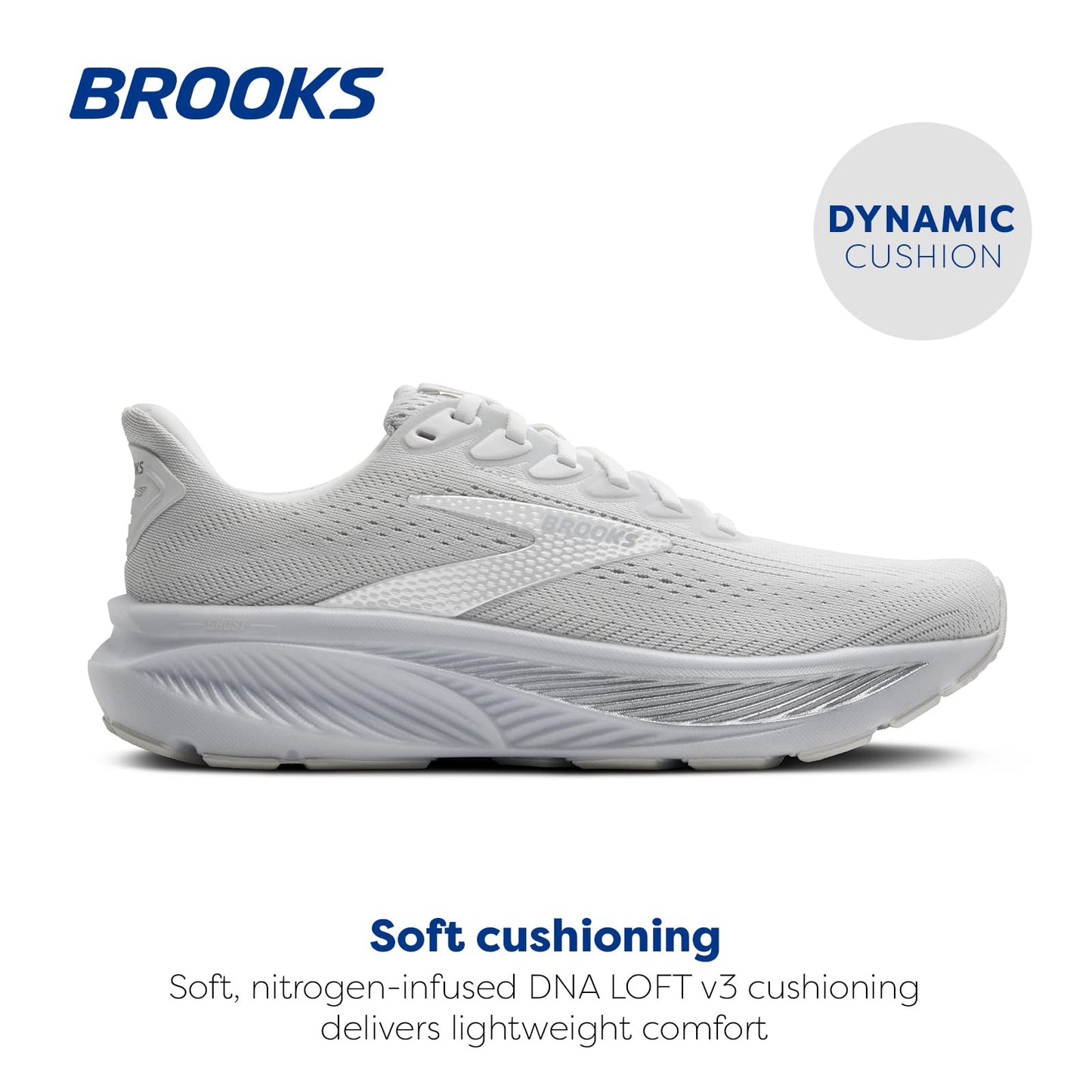 Brooks Women’s Ghost 17 Neutral Running Shoe - White/White/Grey - 13 Medium