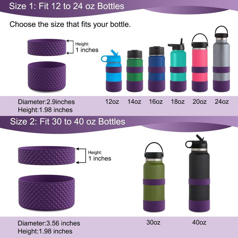 WUQID Water Bottle Boot, Double Protective Diamond Texture Silicone Boot Protector Compatible with 12oz-24oz Hydro Sport Flask Anti-Slip Flex Boot Bottom Sleeve Cover