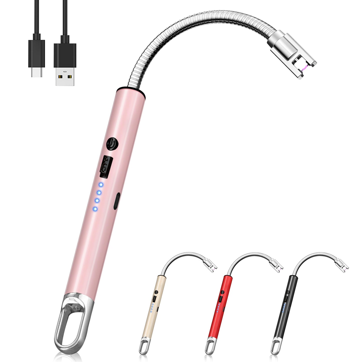 Electric Lighter, Candle Lighter Flameless Windproof with 360° Flexible Neck & LED Power Display, Type C Arc Rechargeable Lighters for BBQ, Camping, Cooking, Gift for Christmas, Thanksgiving, Birthday