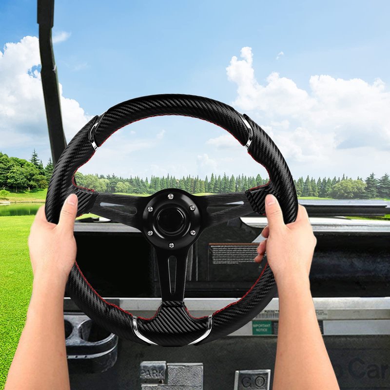 MOSNAI 13.7'' 350mm Deep Dish Steering Wheel, Racing Golf Cart Fit Club Car DS and Precedent,Yamaha EZGO RXV & TXT