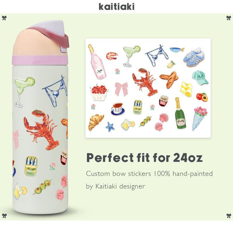 Kaitiaki Stickers for Owala FreeSip 24oz, UV Transfer Waterproof Durable Decals Inspired by Urban Outfitters x Owala Water Bottles, Cute Custom Bottle Decorations, Dishwasher Safe (Picnic Dreams)