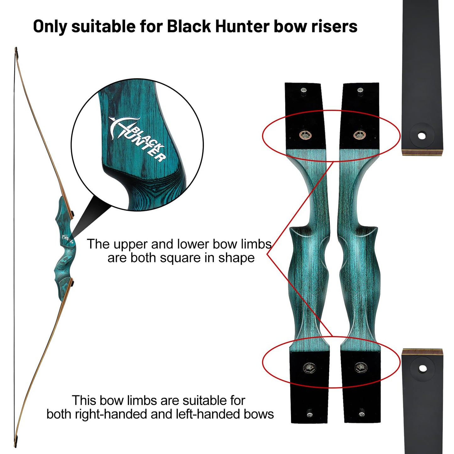 HANDBAIGE Replacement Longbow Limbs for 60'' Black Hunter Bow Riser 20-60lbs Archery Hunting Longbow Limb with Hard Maple (20LBS)