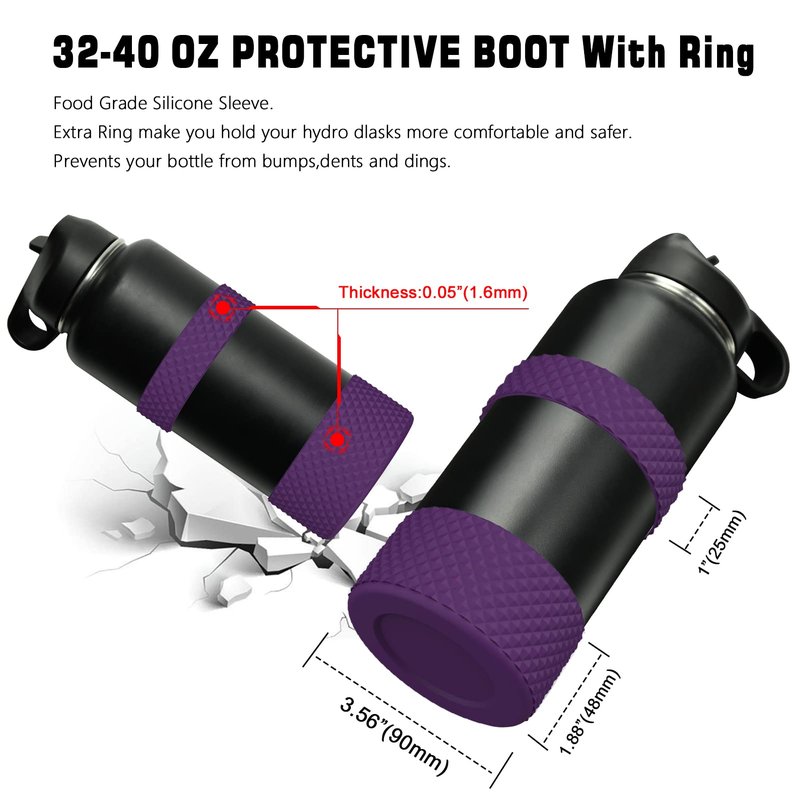 WUQID Water Bottle Boot, Double Protective Diamond Texture Silicone Boot Protector Compatible with 12oz-24oz Hydro Sport Flask Anti-Slip Flex Boot Bottom Sleeve Cover