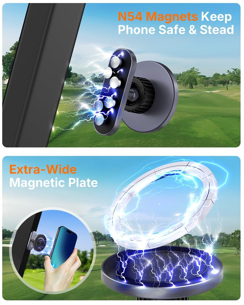 WOSPORTS Magnetic Golf Cart Phone Holder, Golf Cart Phone Mount for iPhone 16 Pro Max 15 14 13 12 Plus, Golf Cart Accessories Gifts for Men Women