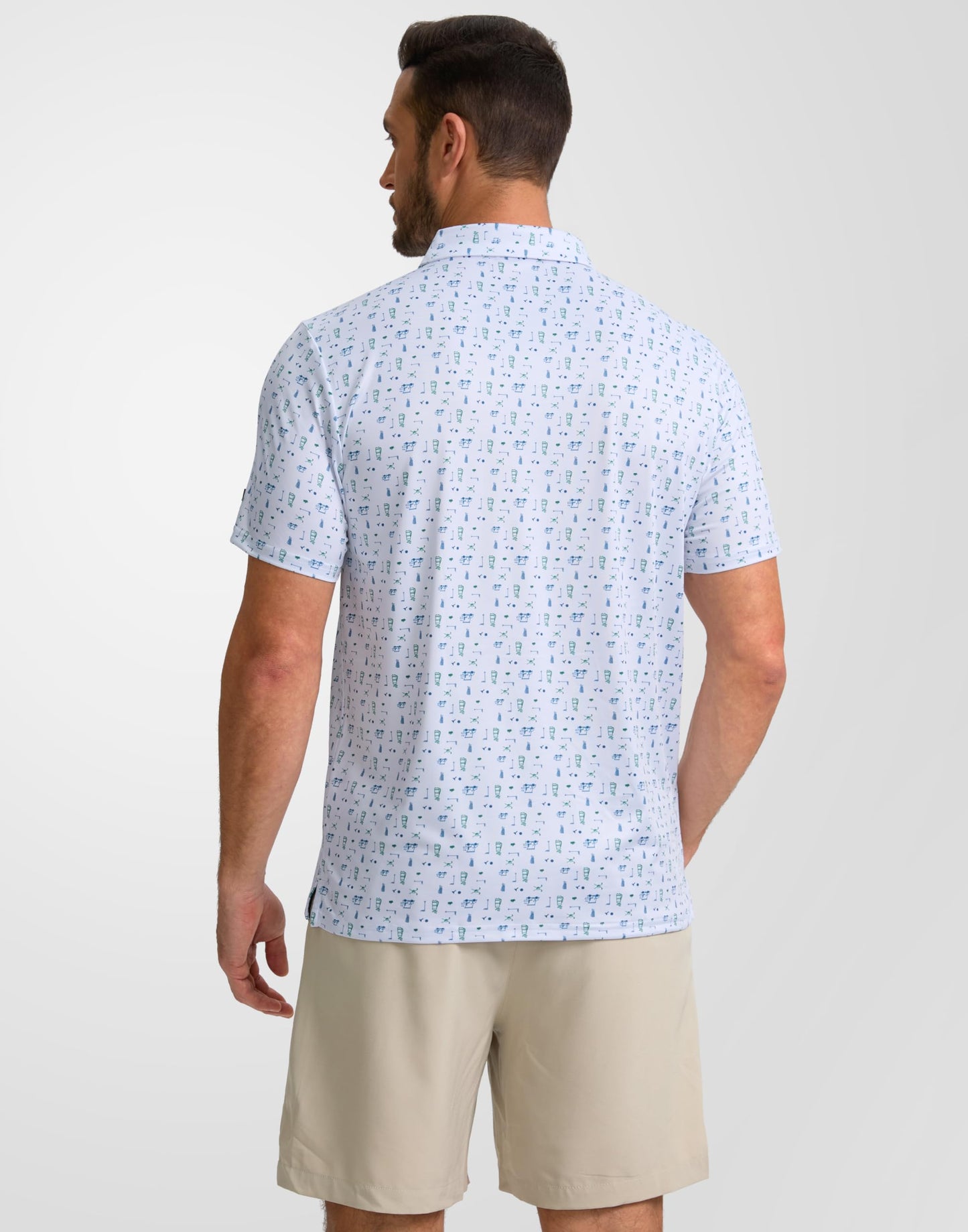 Obla Mens Golf Polo Shirts Short Sleeve Dry Fit Performance Moisture Wicking Casual Print Collared Golf Shirts for Men(White Golf Flag_L)