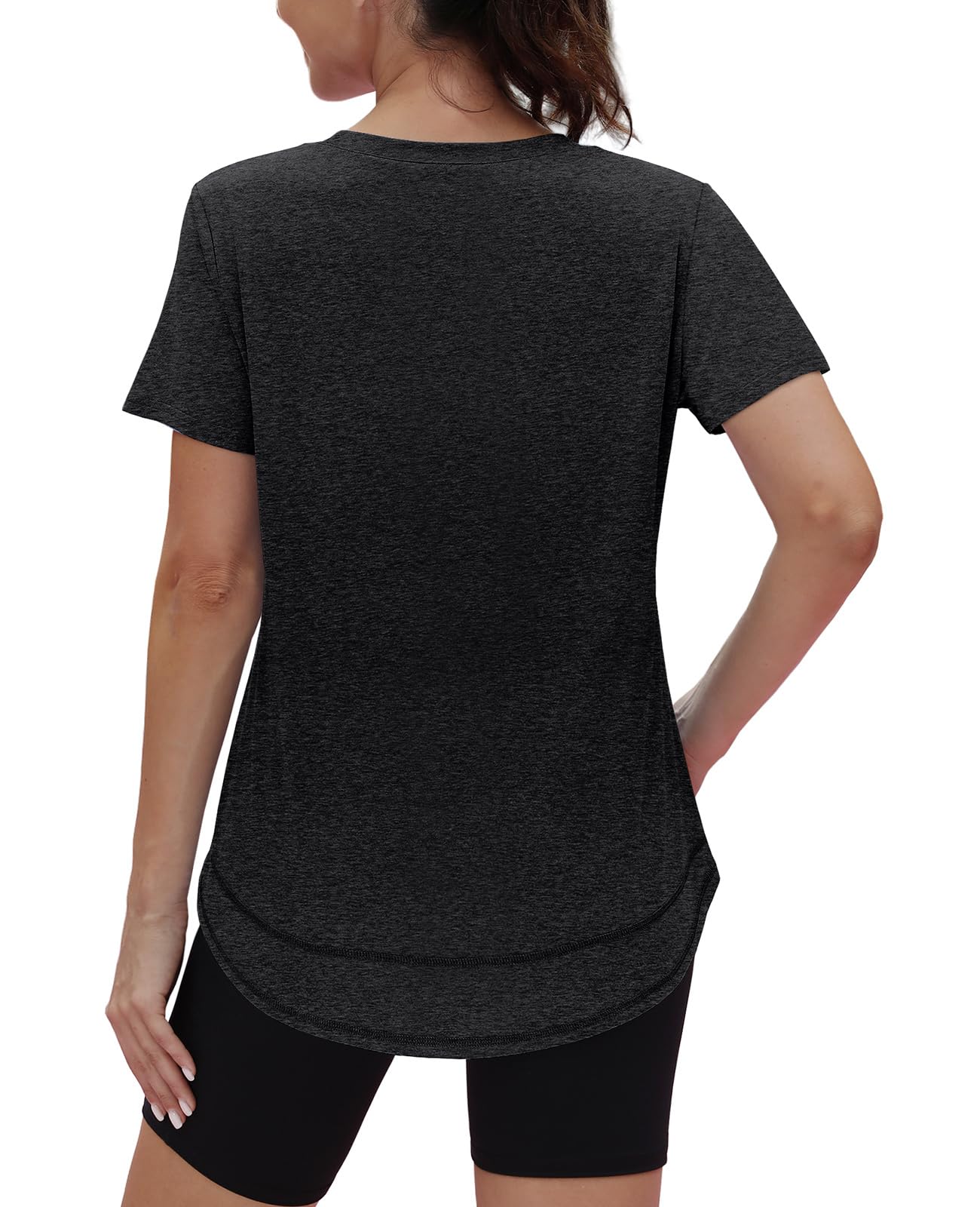 Short Sleeve Shirts for Women Workout Yoga Tops Sun Protection Clothing Summer Outfits Rash Guard Side Slit Black XL