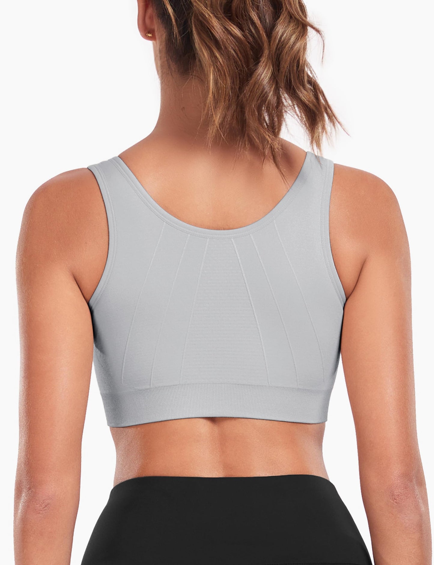 WANAYOU Women's Zip Front Sports Bra Wireless Post-Surgery Bra Workout Bras