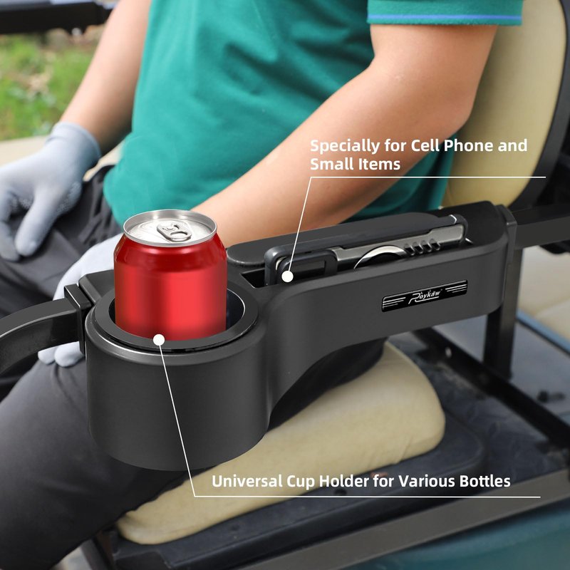 Roykaw Golf Cart Armrest with Cup Holder,No Drilling Rear Seat Arm Rest, Universal Compatible with EZGO Club Car Yamaha Square Frame Model, with Cup Holder & Phone Holder,Black