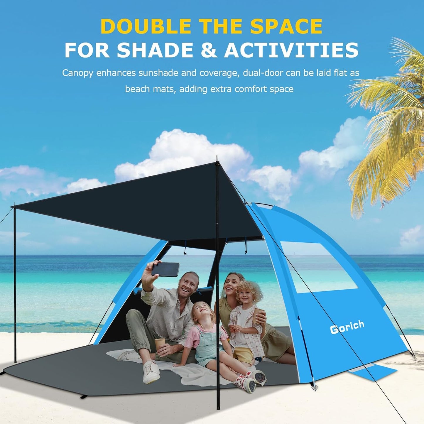 Gorich Beach Tent - Portable Sun Shelter with UPF 50+ UV Protection | Easy Setup for 3-8 People, Lightweight & Compact