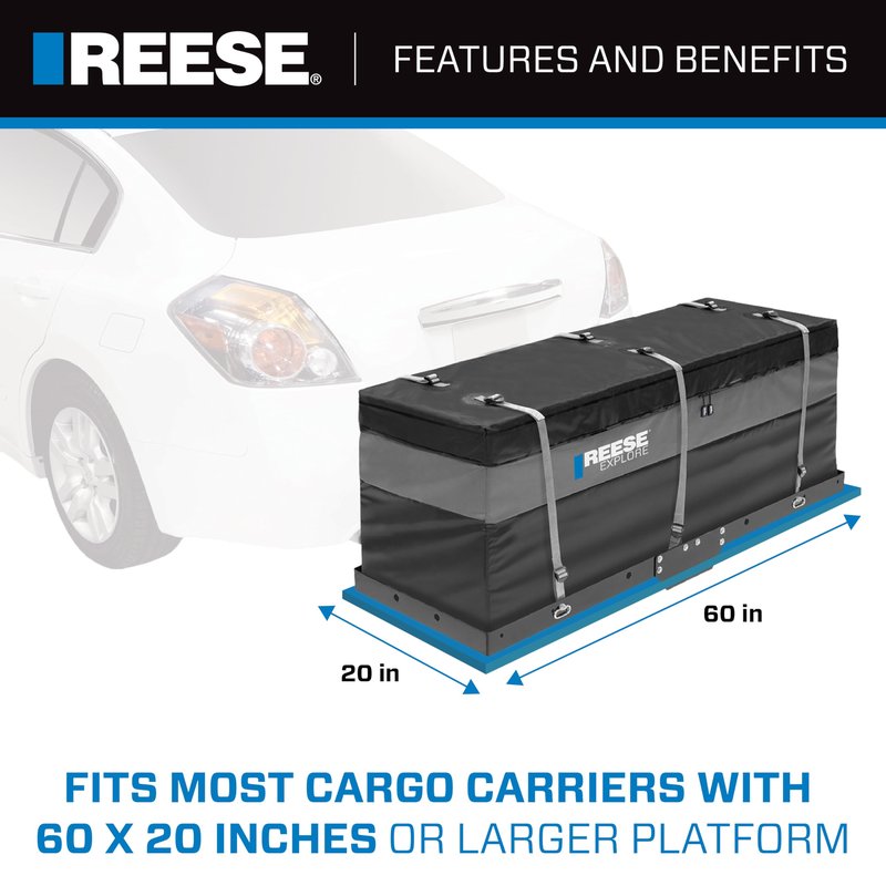 Reese Explore 63604 Amigo Hitch Mount Cargo Carrier Bag, 59 Inch x 18.5 Inch x 24 Inch, Rainproof, Fit On A Most Full-Size Hitch Mounted Cargo Carriers.