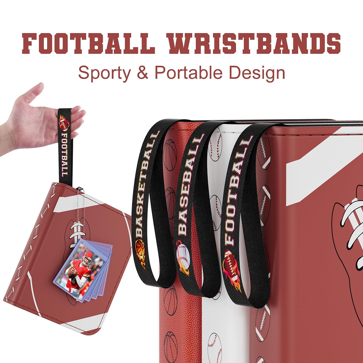 Mlikero 440 Pockets Football Card Binder, Sports Card Binder with Card Display Design, Premium Card Ablums with Sports Pattern Wristband Fit for Football Cards 2026