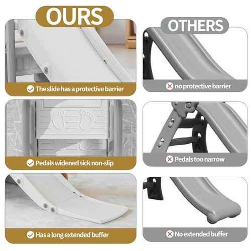 3 in 1 Toddler Large Play Climber Slide PlaySet with Extra Long Slipping Slope Indoor Kids Slide Toddler Playground Toddler Slide Outdoor Toys for Toddlers (Gray)