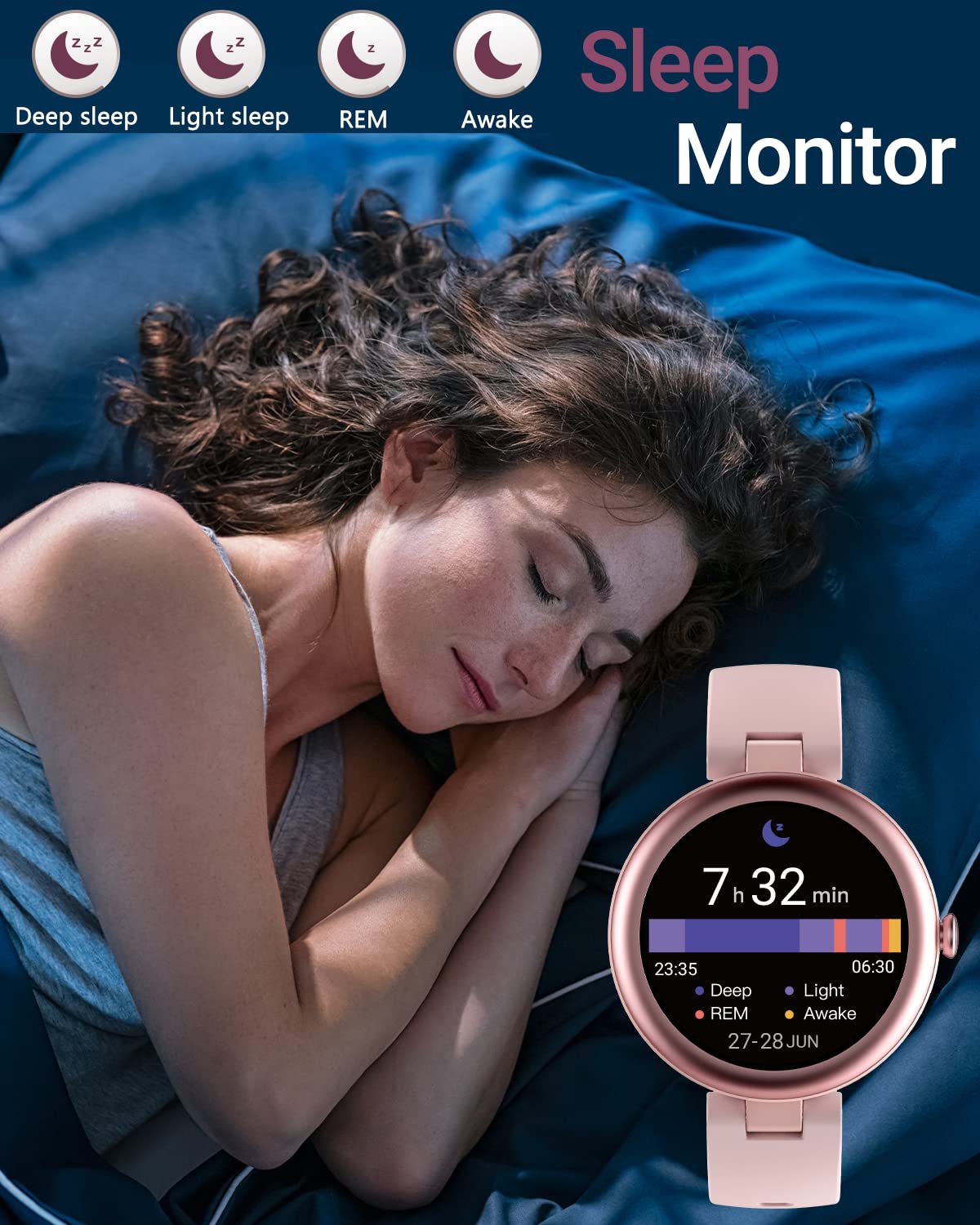 Fitness Watches for Women, Fitness Tracker Gifts for Women Mom Round Smartwatch Compatible with iPhone Android Phones with Heart Rate Monitor Pedometer Sleep Tracker Steps Counter Waterproof Pink