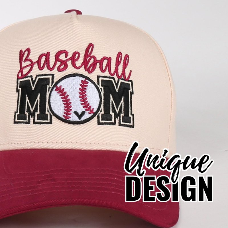 InnoBeta Baseball Mom Gifts Cap, Funny Adjustable Embroidered Hat Gifts on Mother's Day, Birthday, Christmas, Red-Beige