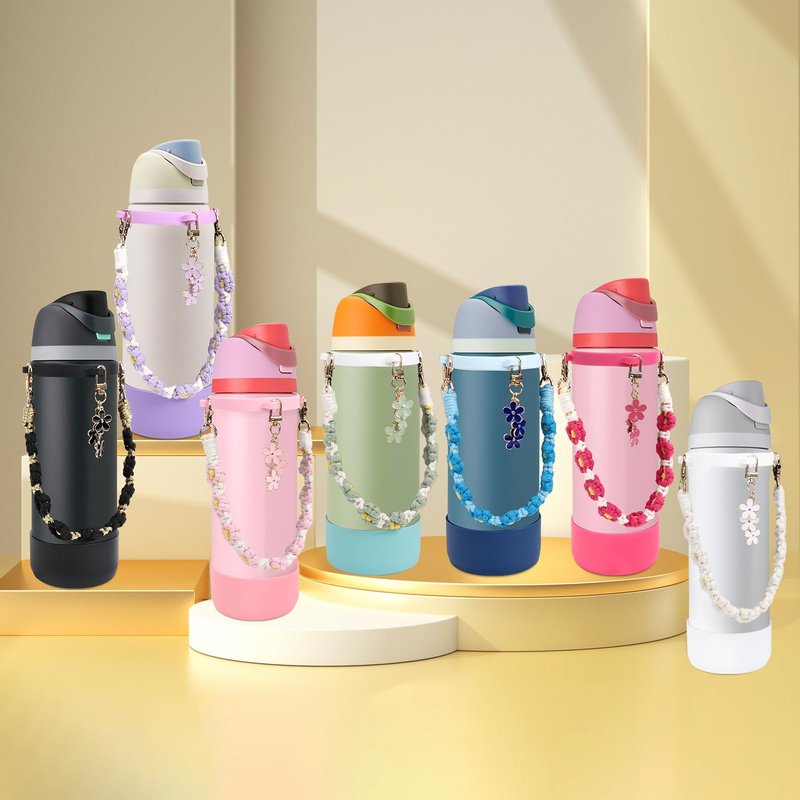 3tyto Comprehensive Compatible Owala Accessories Set: Silicone Boot for 24oz & 32oz Bottles, Water Bottle Handle Strap, Charms, Compatible Owala FreeSip (Green, 24 oz)
