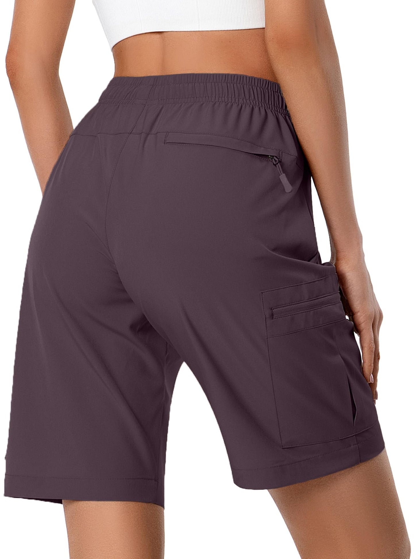 Hugut Women's Lightweight Hiking Cargo Shorts Quick Dry Athletic Shorts Camping Travel Golf Zipper Pockets Water Resistant Dusty Purple