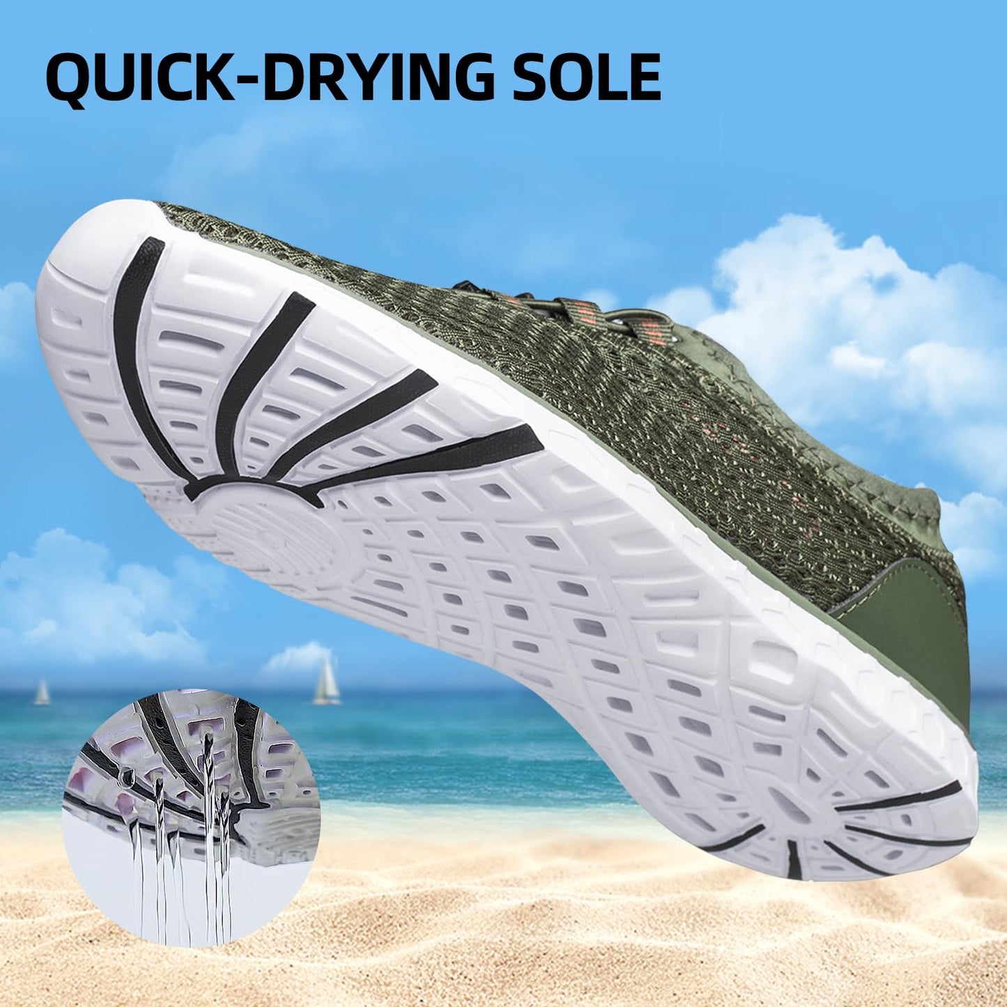 DOUSSPRT Men's Water Shoes Quick Drying Sports Aqua Shoes DarkGreen Size 9.5