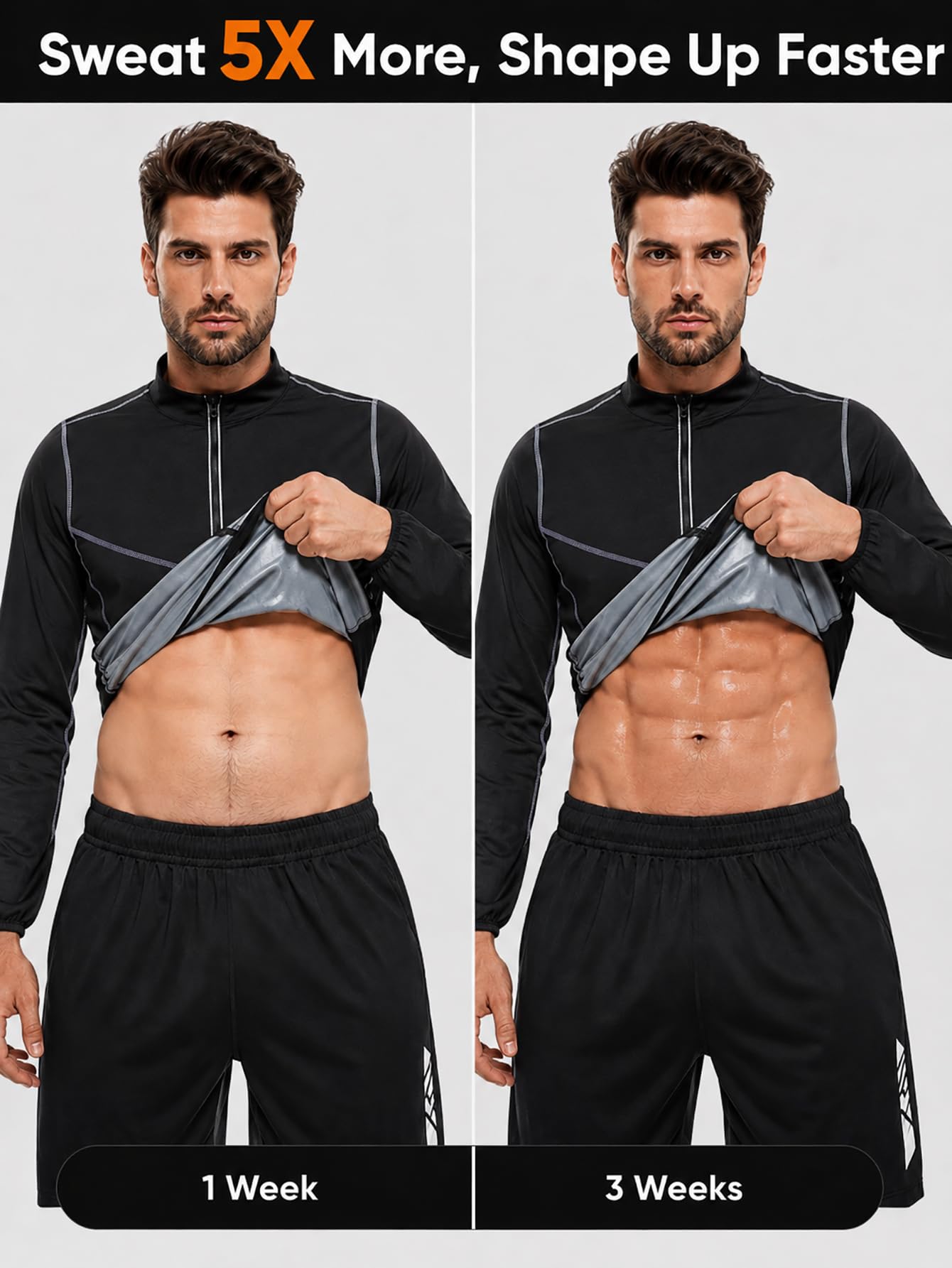 LAZAWG Sauna Suit for Men Long Sleeve Sauna Jacket Workout Sweat Shirt Zipper Top for Gym Running Fitness Exercise