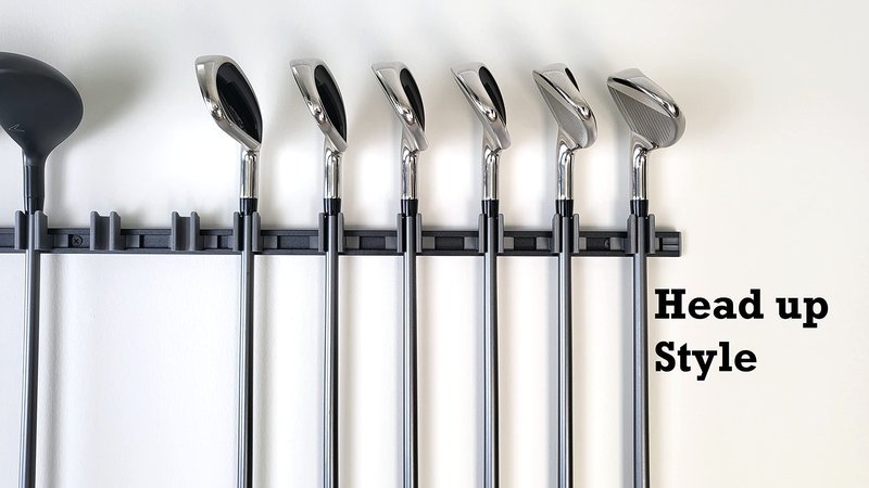 11 Golf Club holders on 24" rack, Wall display, Wall hanger, rack, mount, organizer (Club head up)