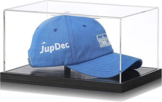 Acrylic Baseball Cap Display Case - Clear UV Protection Showcase with Solid Wood Base & Hat Shaper | Ideal Gift for Collectors, Black