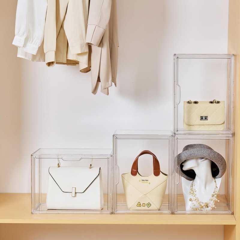 Clear Acrylic Display Case - Stackable Storage Bins with Magnetic Lid | Showcase for Cosmetics & Collectibles, X-Large