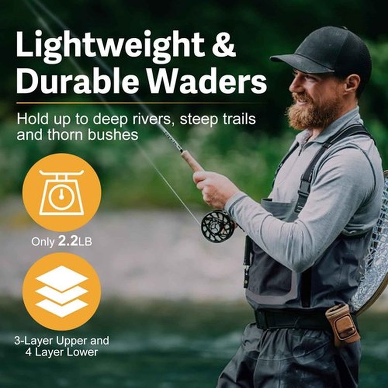 Goture Breathable Stockingfoot Fishing Chest Wader, 100% Waterproof Fishing Chest Wader for Men Women, Ultra Lightweight Comfort Stockingfoot Hunting Waders M