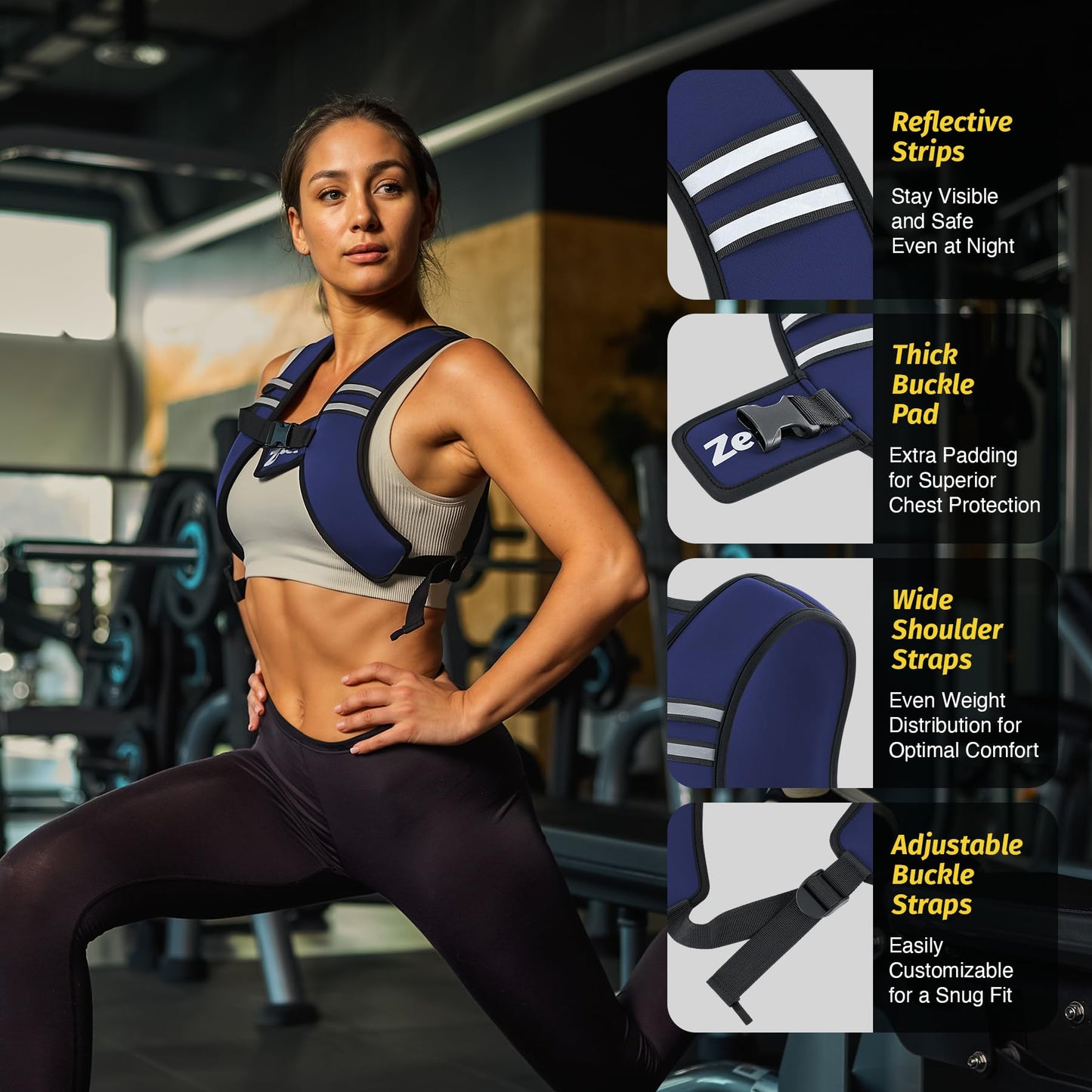 ZELUS Weighted Vest, Washable Z-Fit Soft Iron Weighted Vest for Women and Men, 5/10/15 lb Weight Vest with Reflective Strips & Adjustable Straps, Ultra Thin Weight Vest for Gym Strength Training, (5lb) Deep Blue