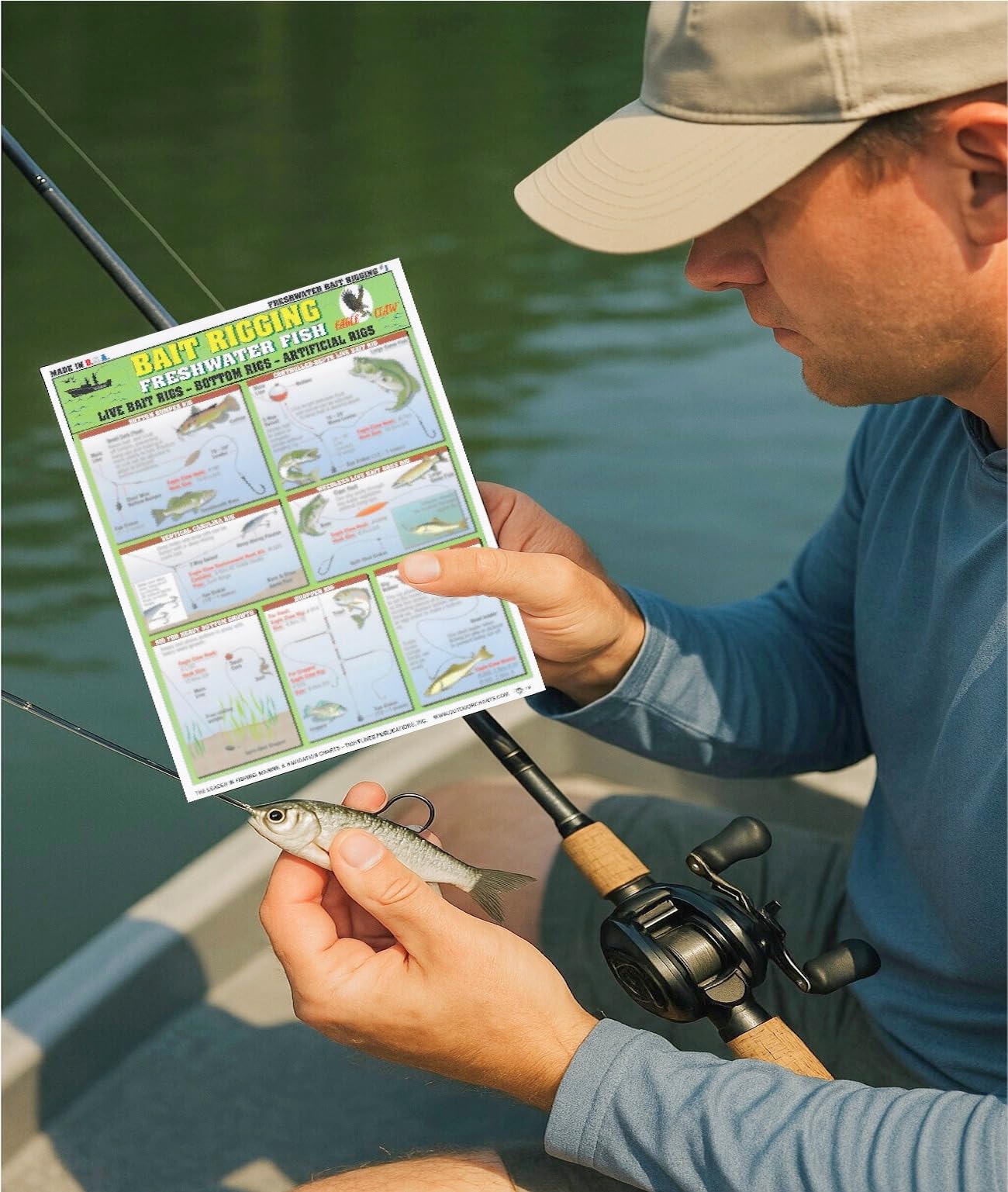 Freshwater Bait Rigging Chart #1 - Waterproof Quick Reference Fishing Guide - (Live Bait Rigs, Artificial Rigs, and Bottom Rigs) - Double-Sided & Easy to Read - Great Gift for Beginners