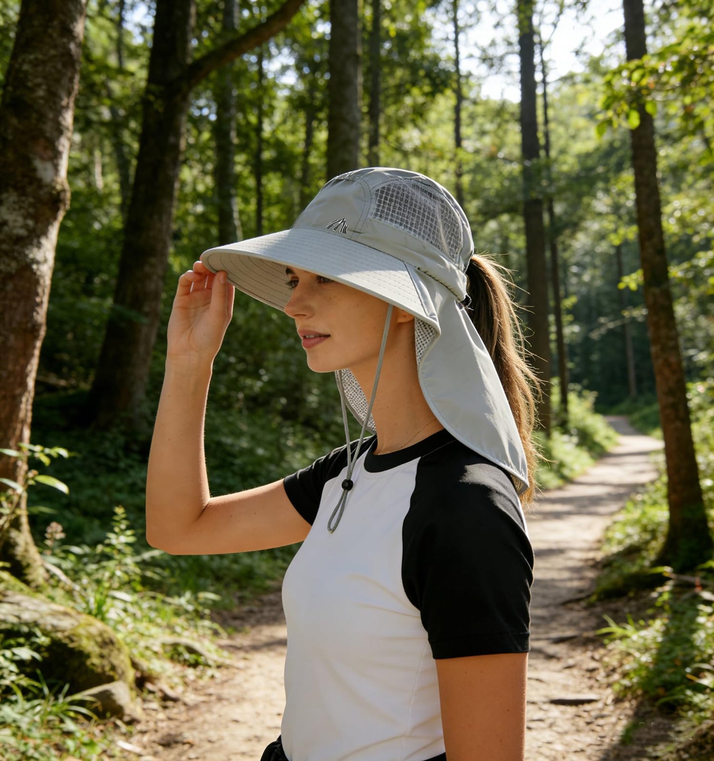 LMLALML Womens Sun Hats Hiking Fishinghat Wide Brim UPF 50+ UV Protection Gardening Hats with Large Neck Flap for Womens and Young Girls Light Gray