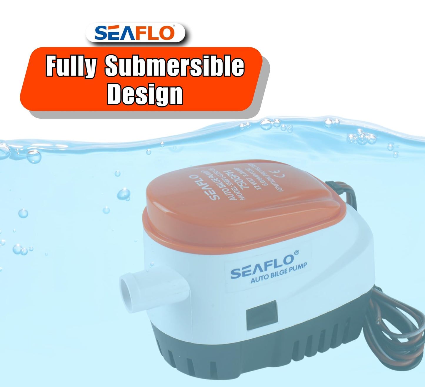 SEAFLO 06 Series Automatic Submersible Bilge Pump - 750GPH, 12V, 3/4" Outlet, 4-Year Warranty! - All-in-One Pump and Float Switch, Snap-Off Strainer, Compact Marine Boat Yacht Bilge Pump CE & Rohs