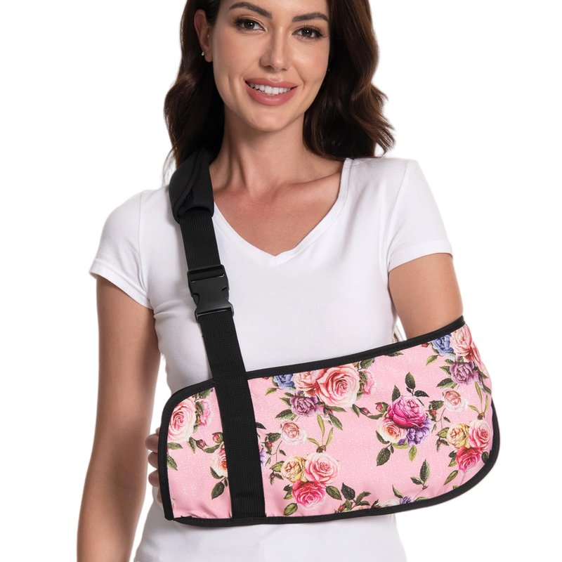 Ledhlth Women Arm Sling for Broken Arm, Torn Rotator Cuff, Shoulder Elbow Wrist Injury - Rose Floral Printed Adult Lady Arm Brace Support, Soft Warm Floral Pattern (Pink Rose, One Size)