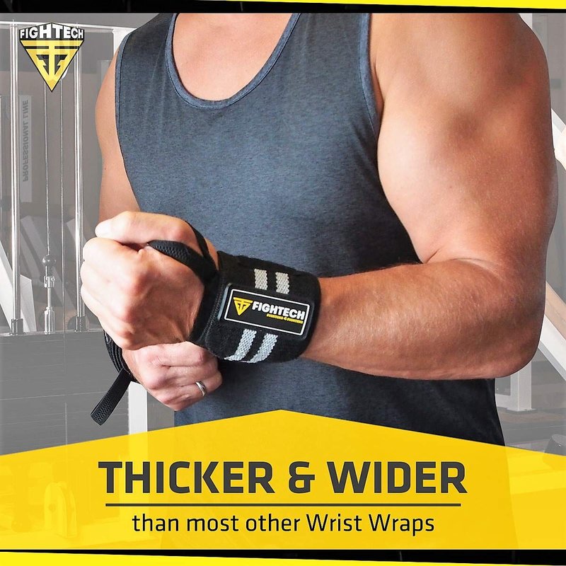 FIGHTECH Wrist Wraps for Weightlifting - 18-Inch Professional Grade for Powerlifting & Strength Training | Black