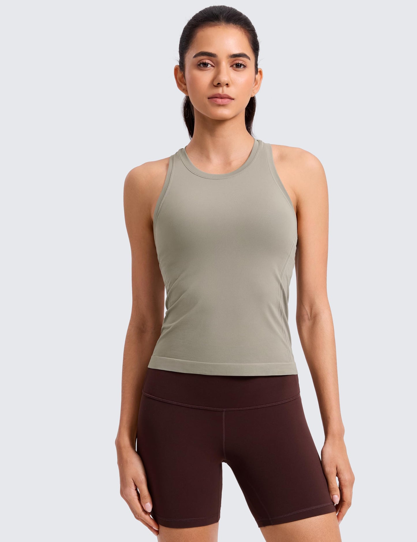 CRZ YOGA Seamless Workout Tank Tops for Women - Athletic Running Gym Sleeveless Shirts Crewneck Racerback Breathable Warm Ash Grey Small