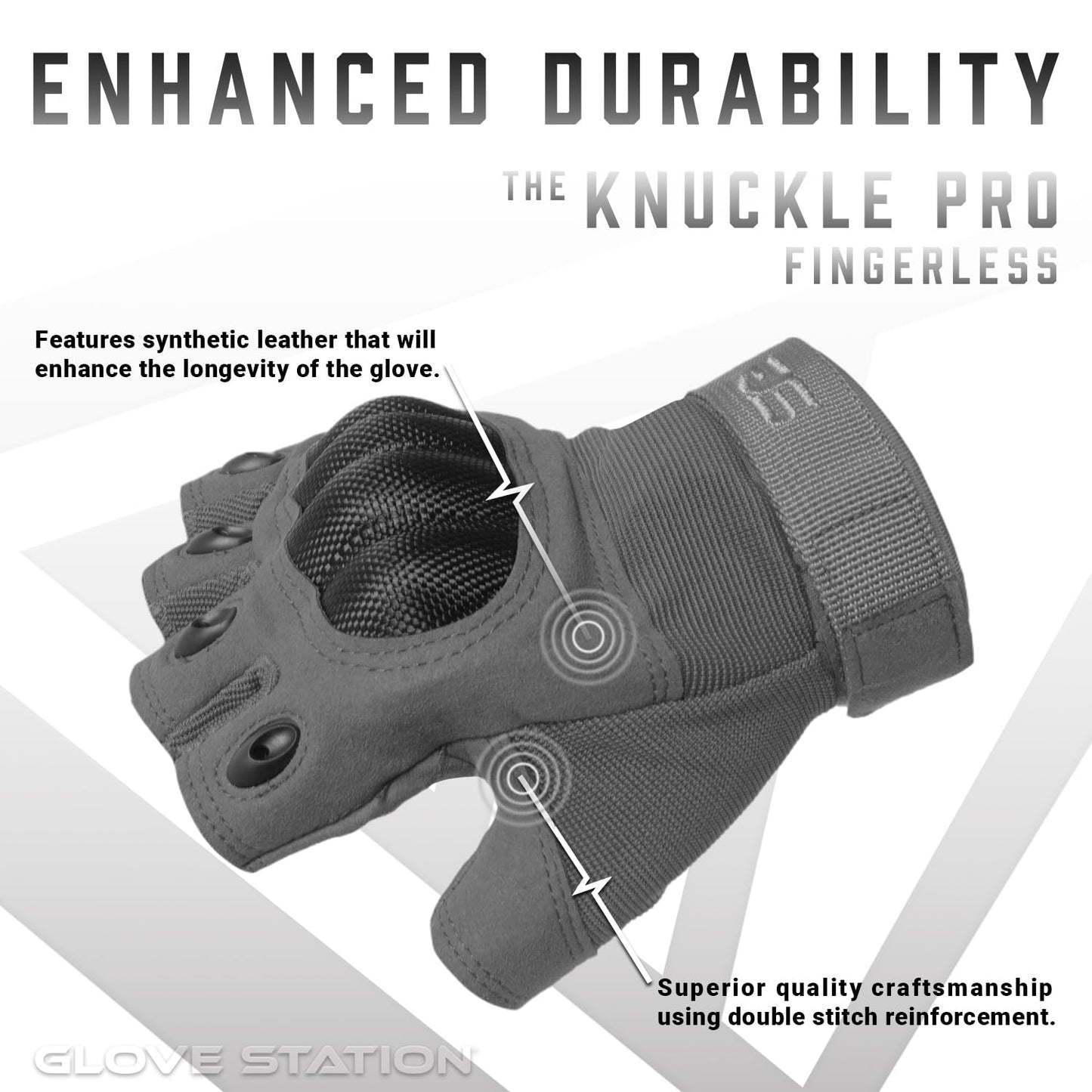 Glove Station Fingerless Knuckle Gloves for Men - Motorcycle Gloves for, Airsoft, Hunting, Work and Hiking - Gray, X-Large