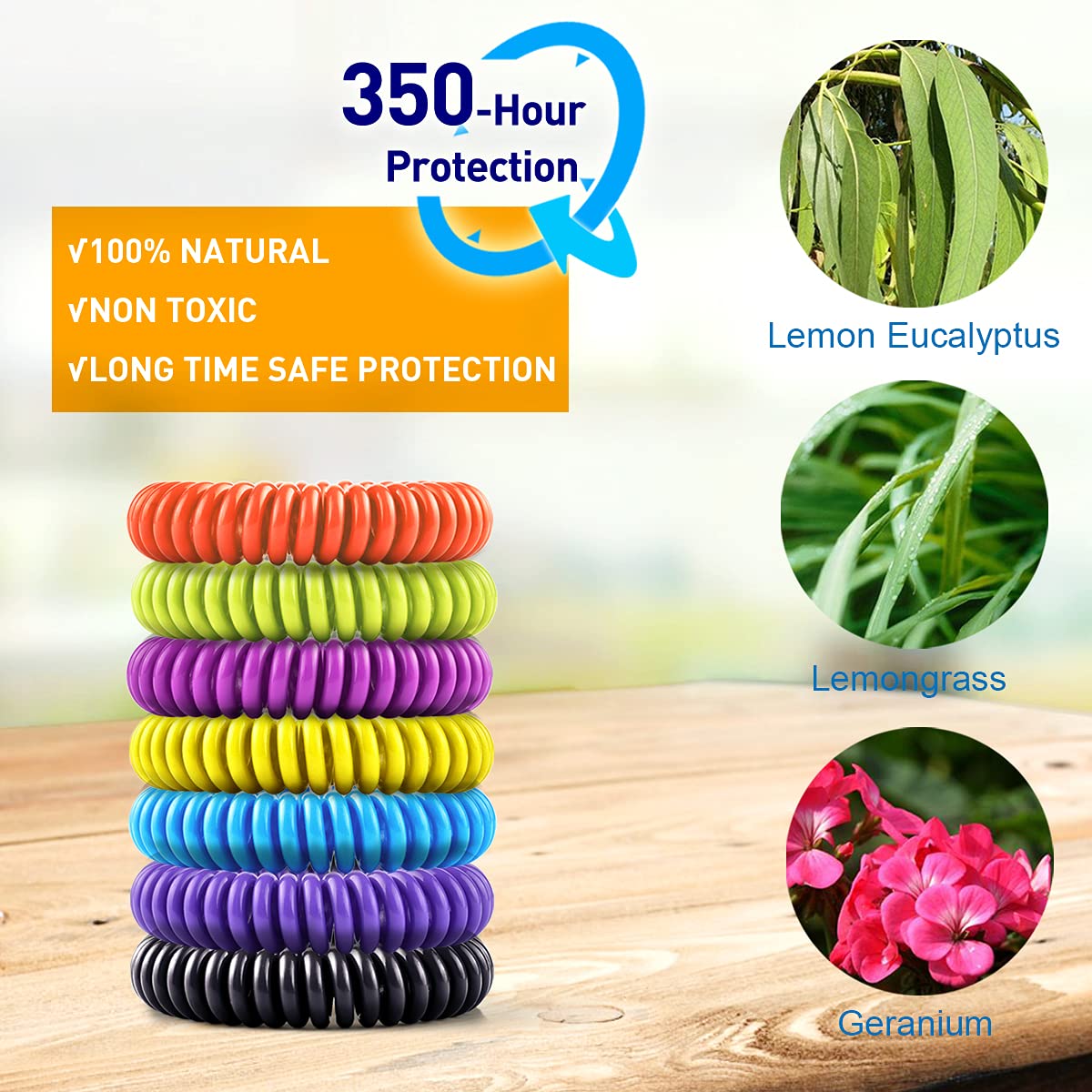 14 Pack Mosquito Bracelets for Kids Adult - Nature Citronella, Lemongrass and Eucalyptus, Up to 350 Hour of Protection