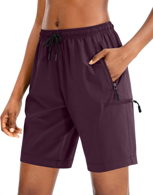 SANTINY Women's 5''/ 7''/9'' Hiking Cargo Shorts Quick Dry Lightweight Summer Shorts for Women Athletic Zipper Pockets(Dusty Purple_XL)