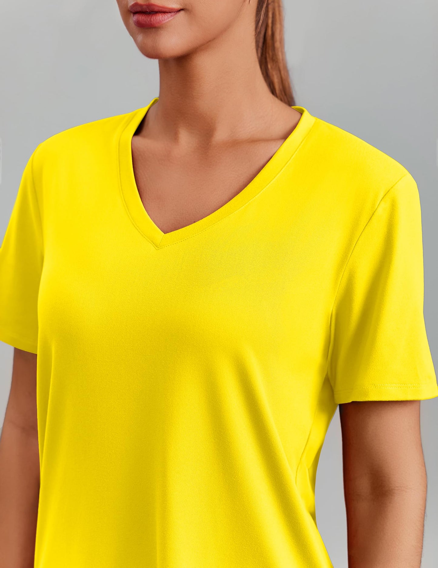 PINSPARK Womens Hiking Shirts Short Sleeve V Neck UPF 50 Sun Protection Moisture Wicking Quick Dry Outdoor Athletic Tops,Yellow Large