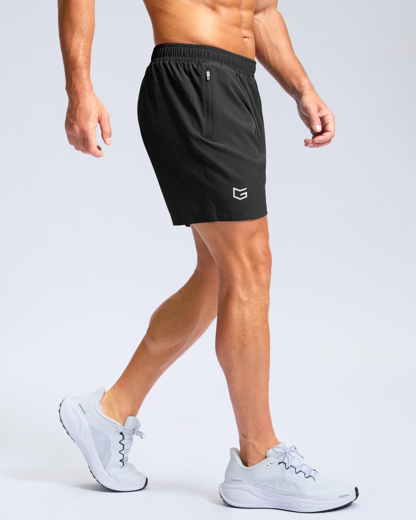 G Gradual Men's Athletic Running Shorts with Zipper Pockets Quick Dry 7"/ 5"/ 9" Workout Gym Shorts for Basketball Hiking(Black,5L)
