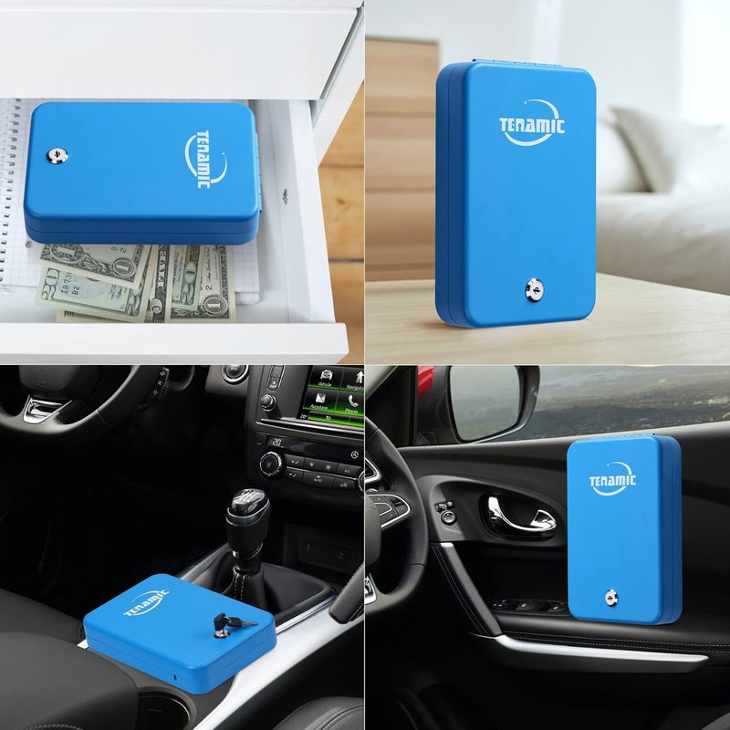 Tenamic Pistol Safe - Portable Solid Steel Handgun Lock Box for Travel | Blue