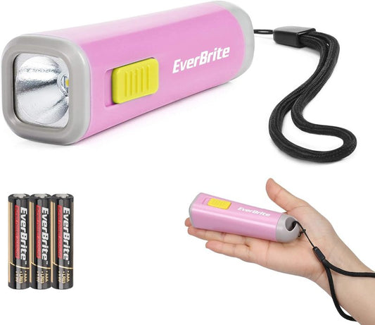 Mini LED Flashlight - Compact Emergency Torch with Lanyard | Pink, 3AAA Battery Included