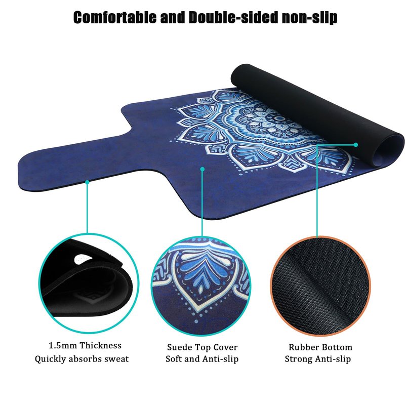 VERYOND Non-Slip Pilates Reformer Mat Cover for Pilates Reformer Machine Equiment Extra Thick 1.5mm, 39 * 24inch,Mandala Flower Pantern (Blue)