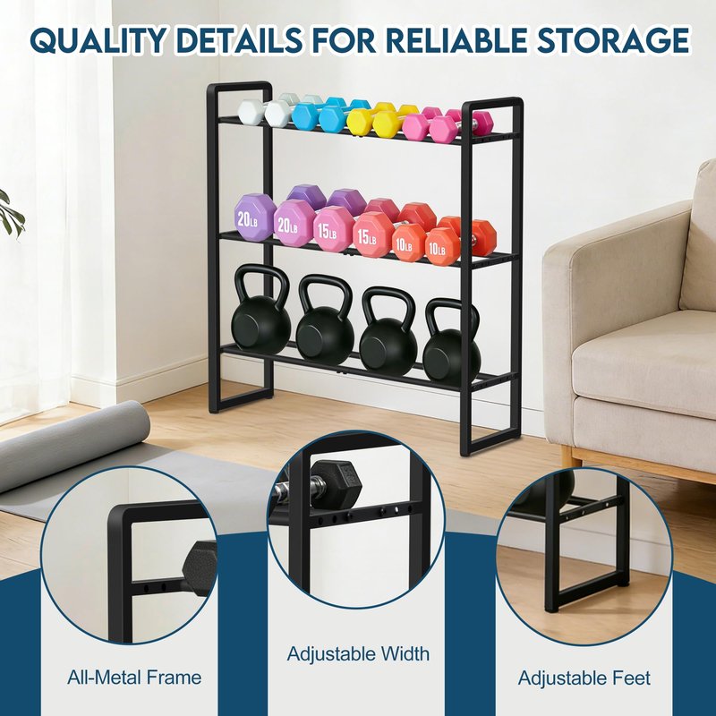 LOFTEY 3 Tier Dumbbell Rack, Weight Rack for Home Gym Dumbbells, 330 Lbs Capacity Weight Holder, Dumbbell Rack Stand Only