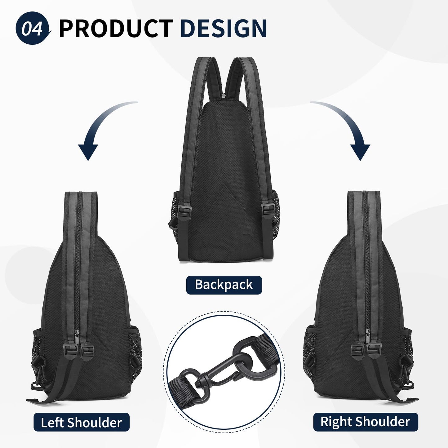 SUIKIHUM Convertible Sling Bags for Women Men, Lightweight Crossbody Backpack Daypack Fit for 11" Tablet for Casual Travel Sport Hiking (Black)