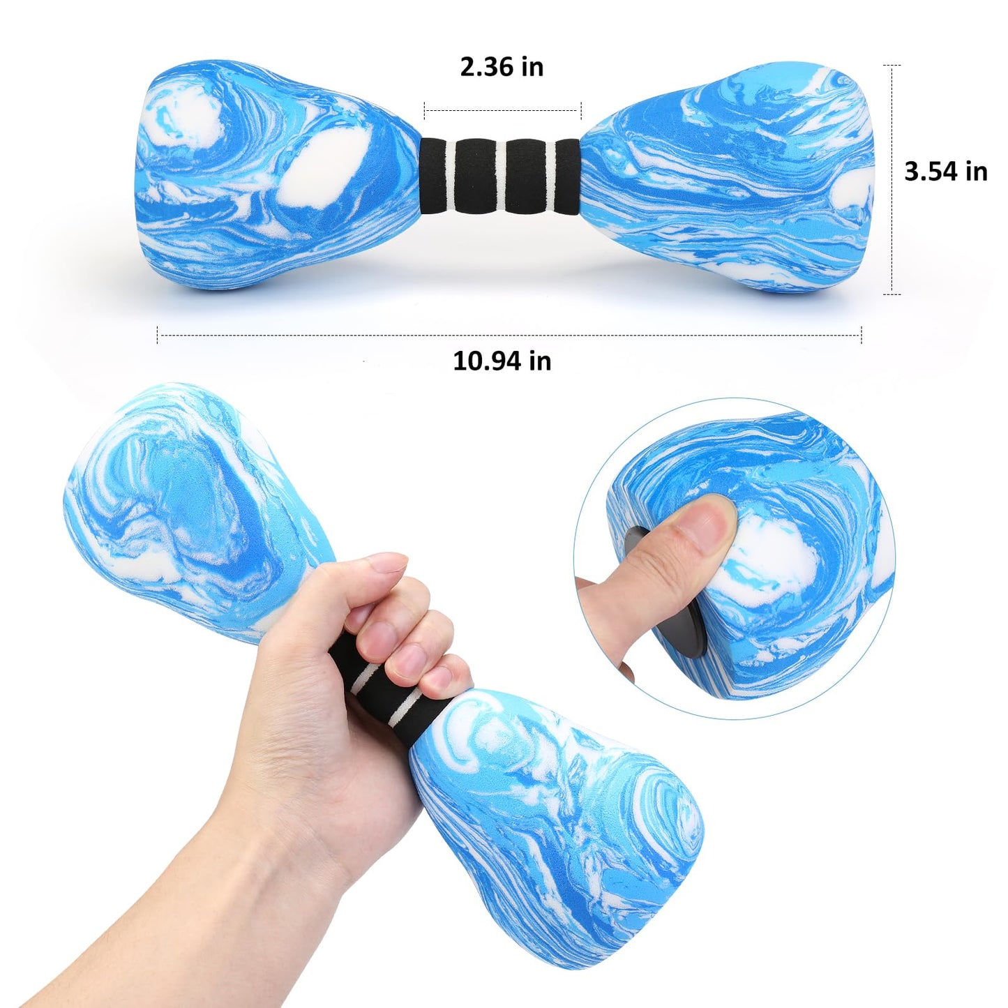 2PACK Aquatic Exercise Dumbbells, EVA Foam Barbells, Water Weights for Pool Exercise, Water Dumbbells for Men Women Water Workouts, Swimming Training (Blue+White)