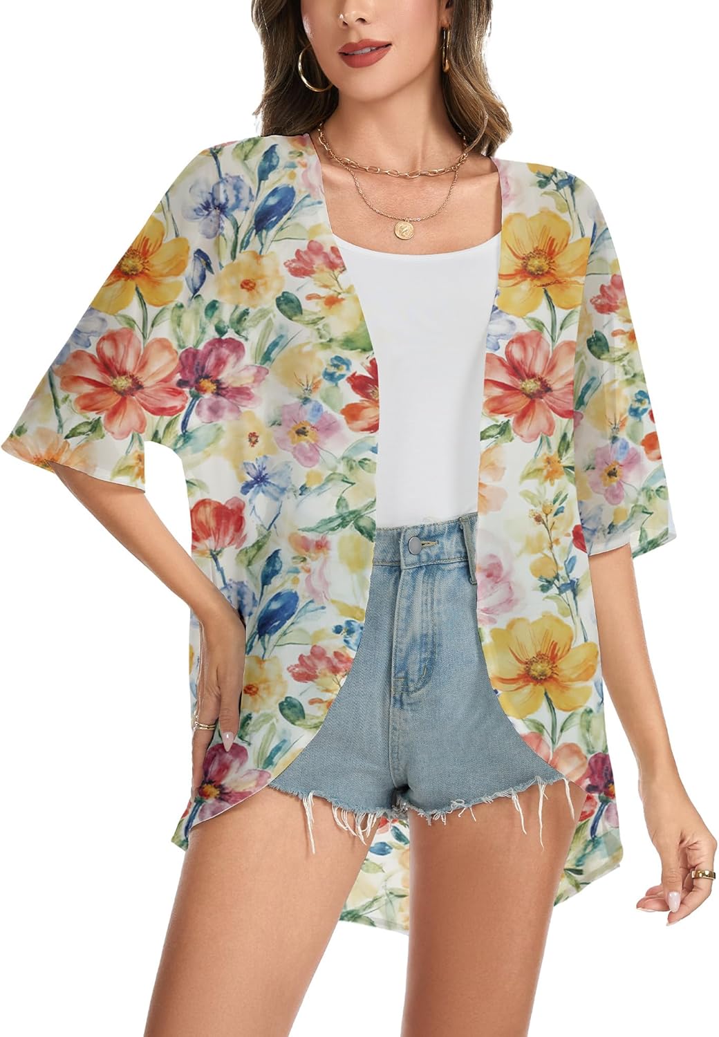 Beach Vacation Kimono Cardigan for Women - Puff Sleeve Loose Fit Cover Up | Casual Blouse Top
