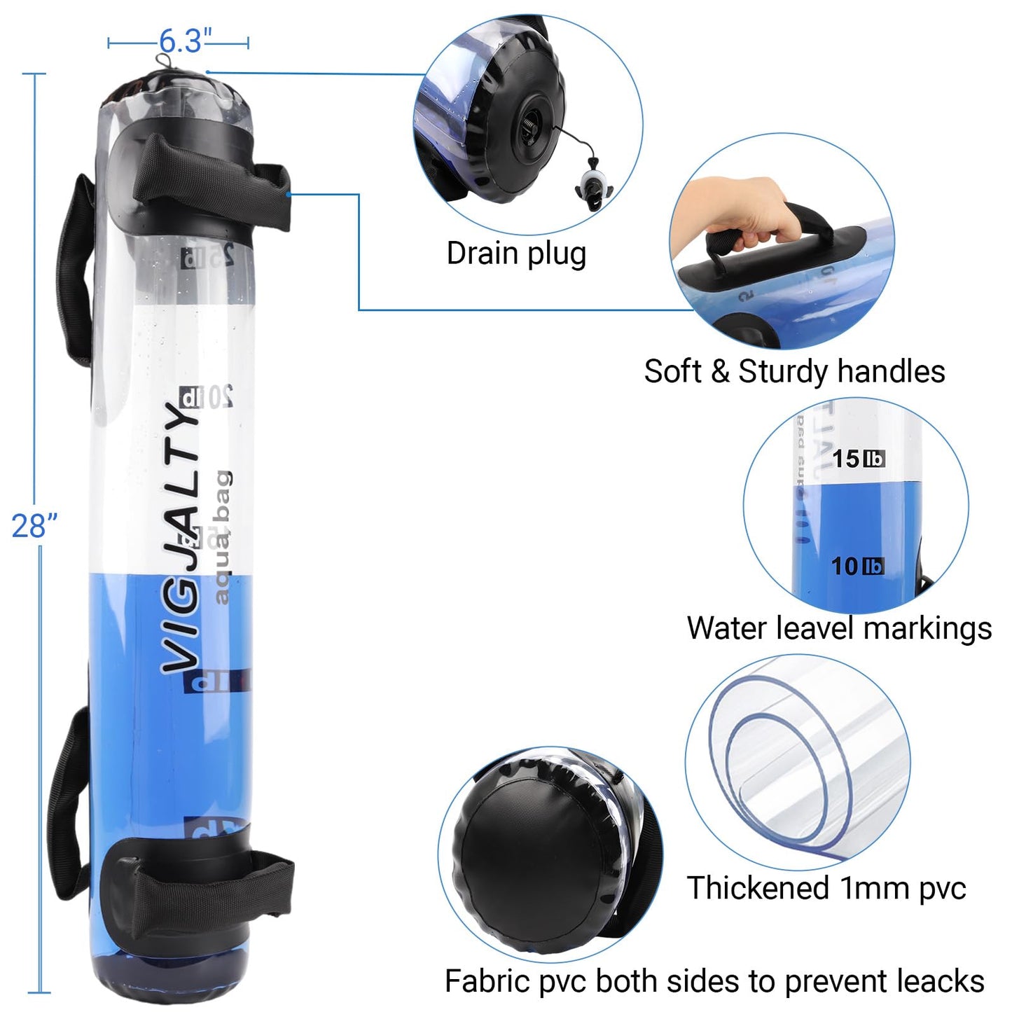 VIGJALTY Aqua Ball & Aqua Bag Combo | Adjustable Water Weight System for Unstable Load Training | Home Gym Equipment for Core Activation, Motor Control & All Fitness Levels